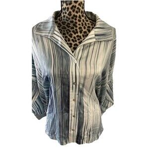 wynne layers Top Shirt L Button Up Stripes Green 3/4 Sleeve Classic $84 Retail